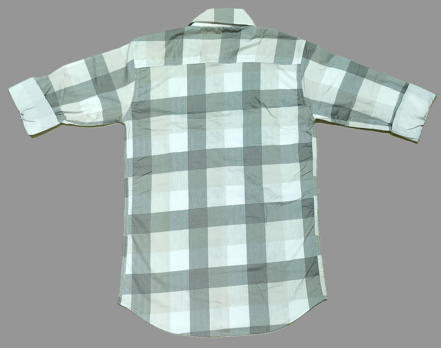Men’s Sage Green & White Checkered Casual Shirt – Soft Cotton Blend, Full Sleeve