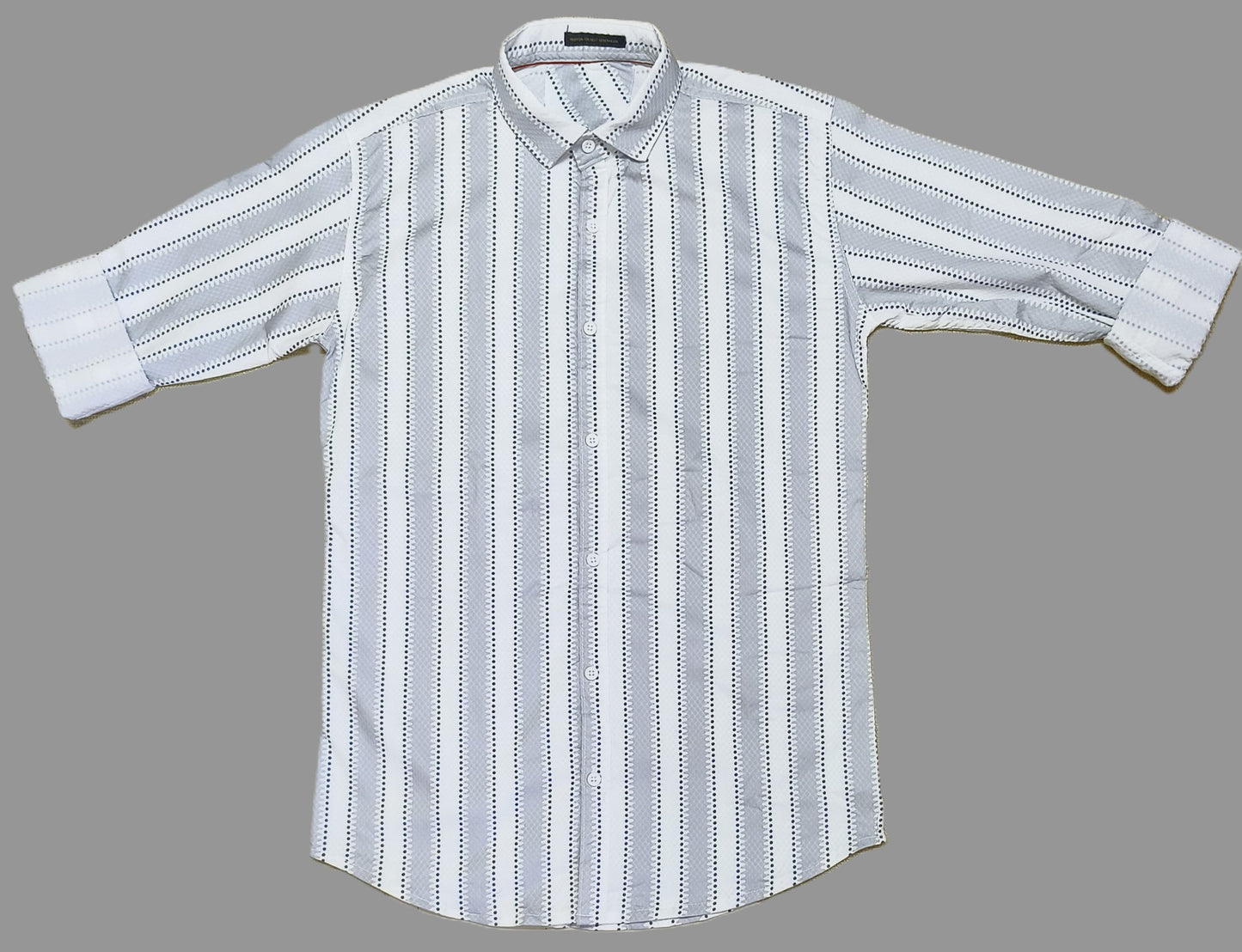 Premium White & Grey Vertical Stripe Men's Cotton Paper Shirt – Regular Fit