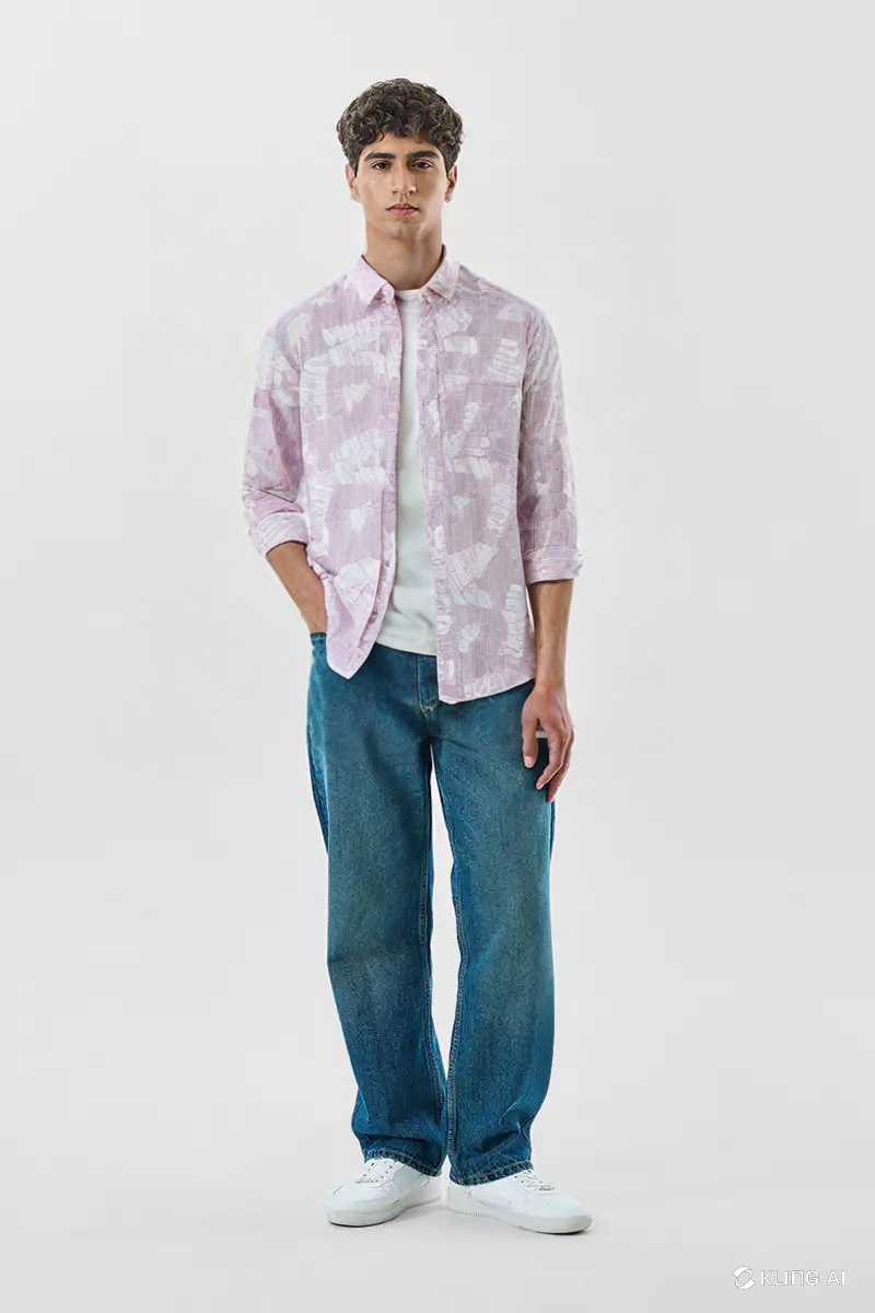 Men's Pink Abstract Printed Cotton Shirt – Casual Long Sleeve