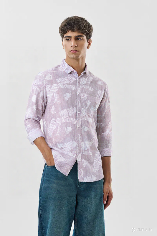 Men's Pink Abstract Printed Cotton Shirt – Casual Long Sleeve