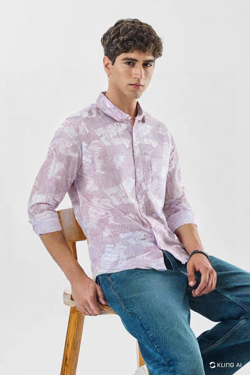 Men's Pink Abstract Printed Cotton Shirt – Casual Long Sleeve