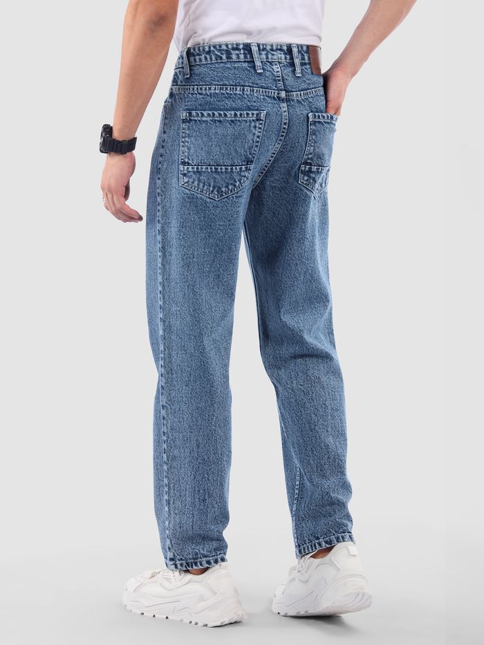 Men’s Ice Blue Cloud Wash Baggy Fit Jeans | Mid Rise Relaxed Denim | Trendy Streetwear Style