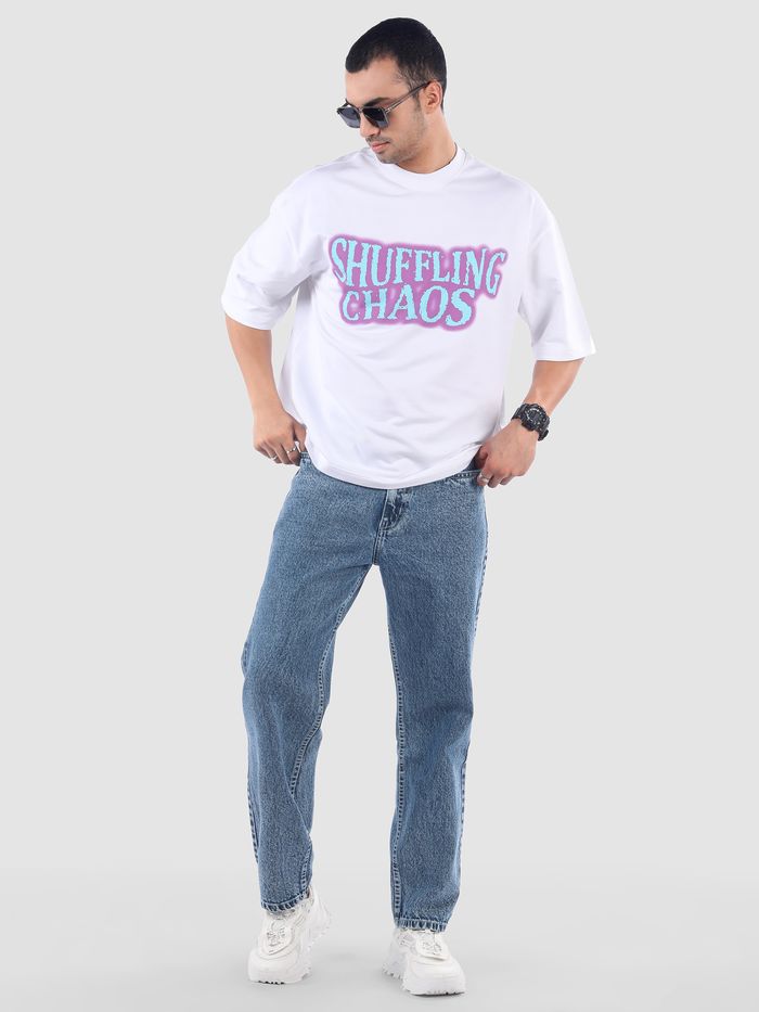 Men’s Ice Blue Cloud Wash Baggy Fit Jeans | Mid Rise Relaxed Denim | Trendy Streetwear Style