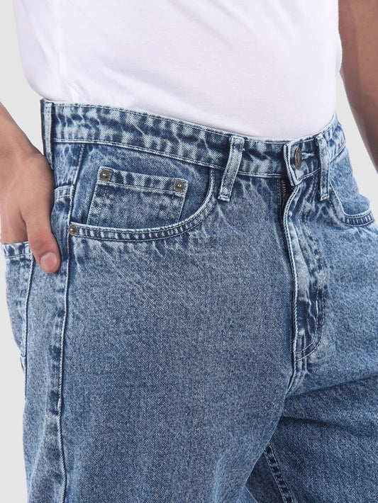 Men’s Ice Blue Cloud Wash Baggy Fit Jeans | Mid Rise Relaxed Denim | Trendy Streetwear Style