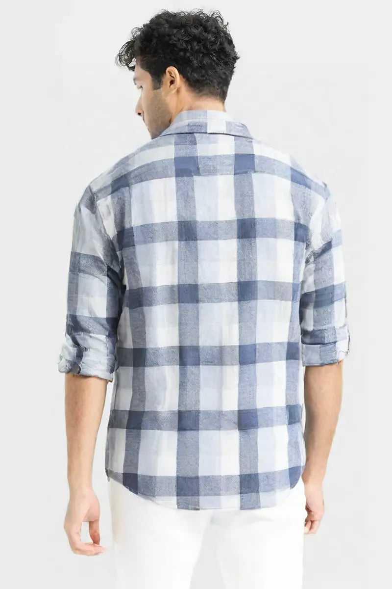 Men's Blue & White Checkered Cotton Casual Shirt | Full Sleeve | Slim Fit