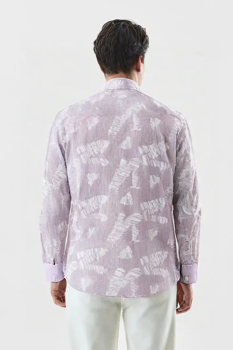 Men's Pink Abstract Printed Cotton Shirt – Casual Long Sleeve