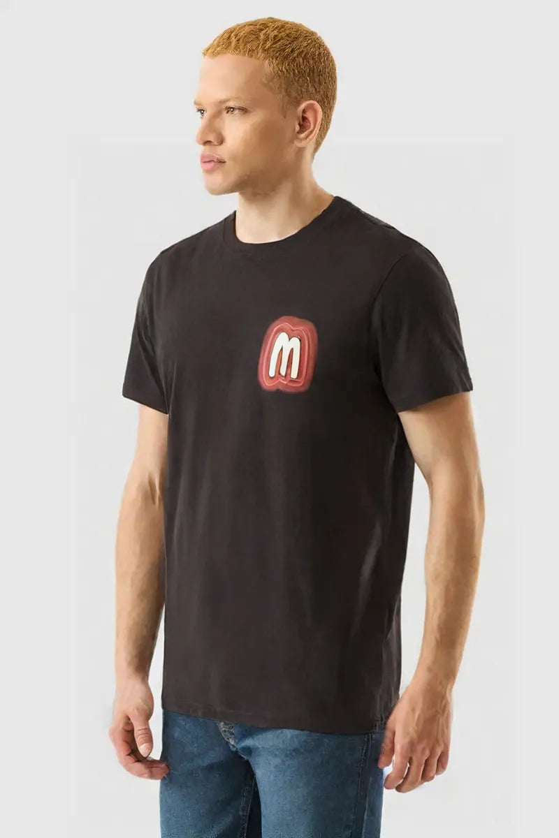 Men’s Brown Graphic T-Shirt with Retro “M” Logo – Casual Streetwear Tee