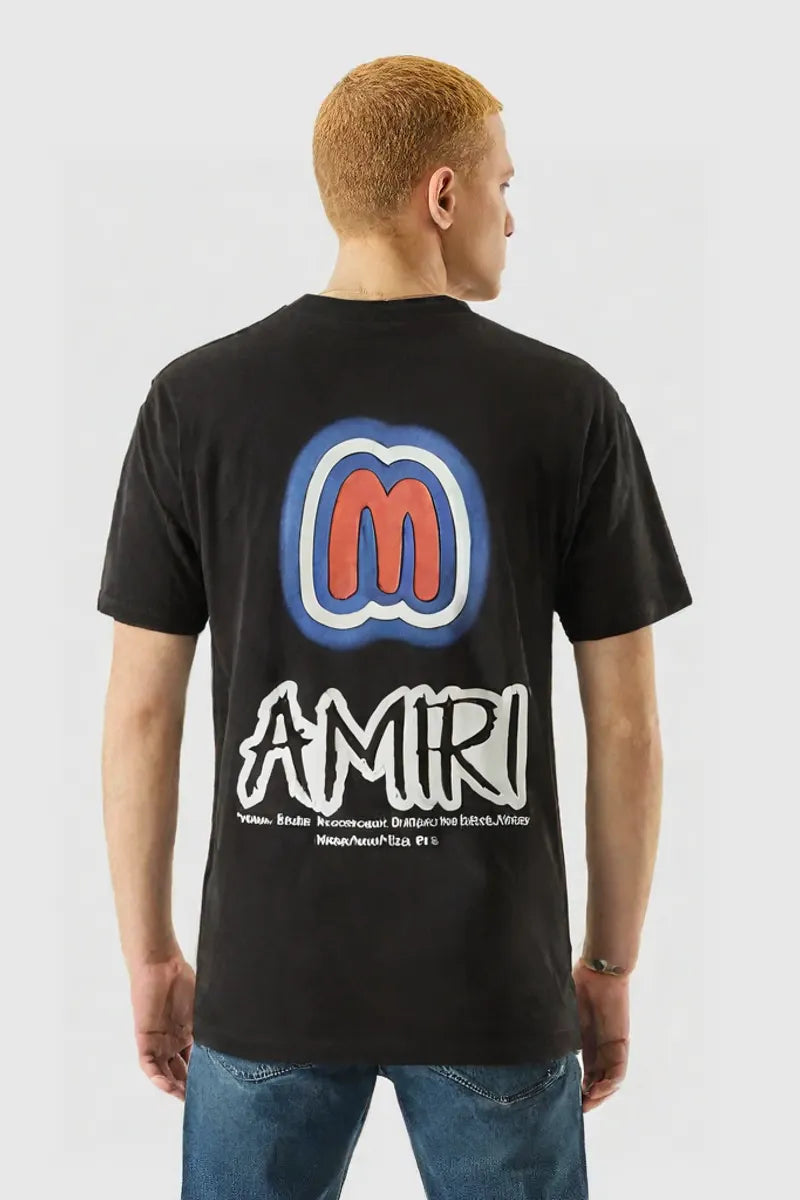 Men’s Brown Graphic T-Shirt with Retro “M” Logo – Casual Streetwear Tee