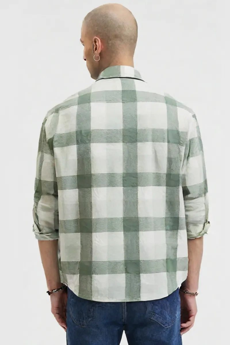 Men's Green Checkered Slim Fit Cotton Shirt – Full Sleeve Casual Wear