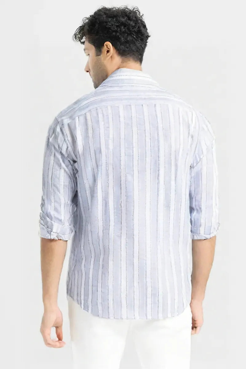 Men’s Light Blue & White Vertical Striped Casual Shirt – Pure Cotton Paper Shirt