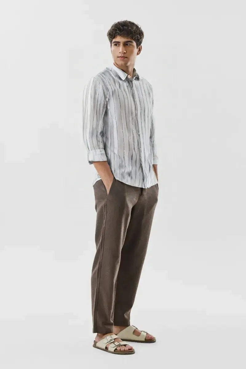Premium White & Grey Vertical Stripe Men's Cotton Paper Shirt – Regular Fit