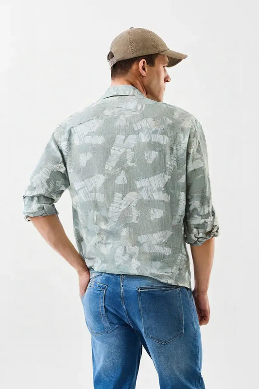 Men’s Mint Green Abstract Printed Cotton Casual Shirt – Full Sleeve