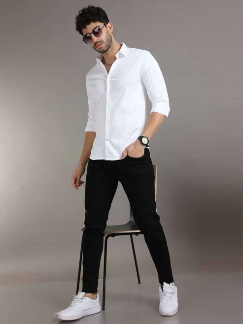 Slim Fit Stretchable White Shirt for Men