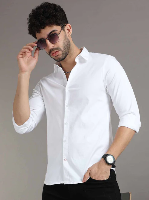Slim Fit Stretchable White Shirt for Men