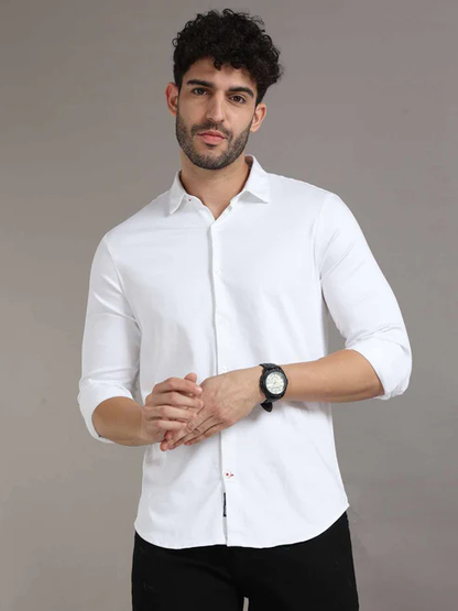 Slim Fit Stretchable White Shirt for Men