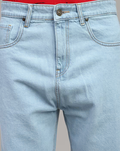 Men’s Light Blue Baggy Fit Jeans | Relaxed Fit Mid-Rise Denim | Oversized Streetwear Style