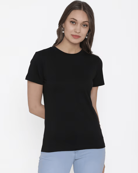 Women Round-Neck Black Tshirt