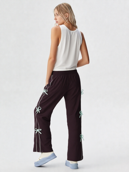 Stylish Purple Bow String Track Pants – Relaxed Fit | Streetwear Casual for Women’s
