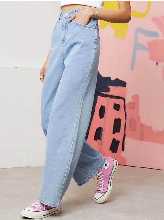 High-Waisted Light Blue Wide Leg Jeans for Women – Relaxed Fit Denim