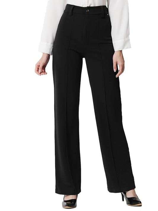 Women Straight Fit Polyester Blend Solid Trousers