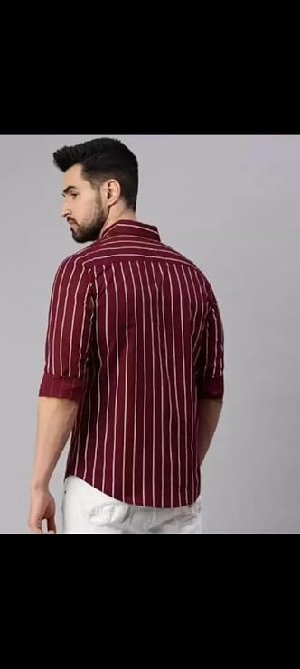 Men’s Maroon Slim Fit Striped Cotton Shirt – Casual & Formal Wear