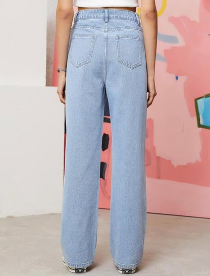 High-Waisted Light Blue Wide Leg Jeans for Women – Relaxed Fit Denim