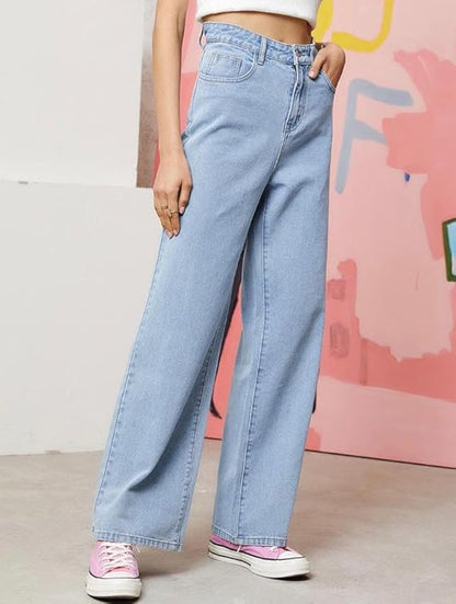 High-Waisted Light Blue Wide Leg Jeans for Women – Relaxed Fit Denim