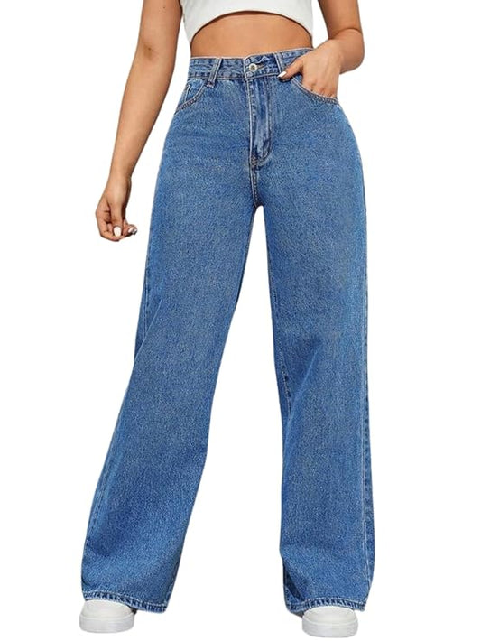 Dark Blue High-Waist Wide Leg Jeans for Womens– Vintage Fit, Street Style Denim
