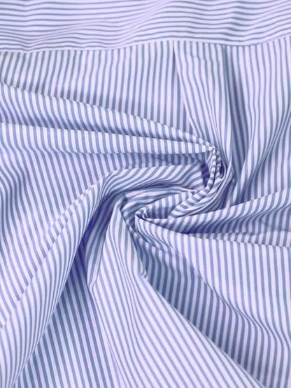 Women's Blue & White Vertical Striped Cotton Shirt – Oversized Long Sleeve Button-Down