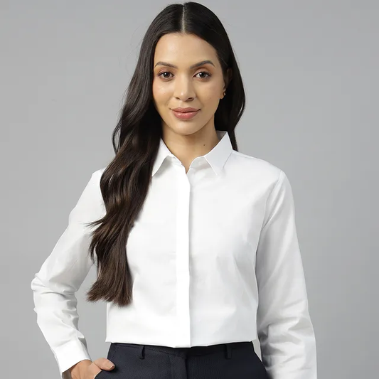 Women White Solid Regular Fit Pure Cotton Formal Shirt