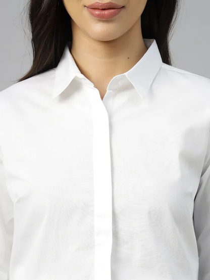 Women White Solid Regular Fit Pure Cotton Formal Shirt