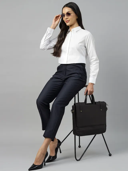 Women White Solid Regular Fit Pure Cotton Formal Shirt