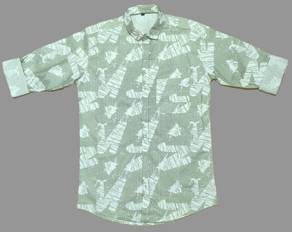 Men’s Mint Green Abstract Printed Cotton Casual Shirt – Full Sleeve
