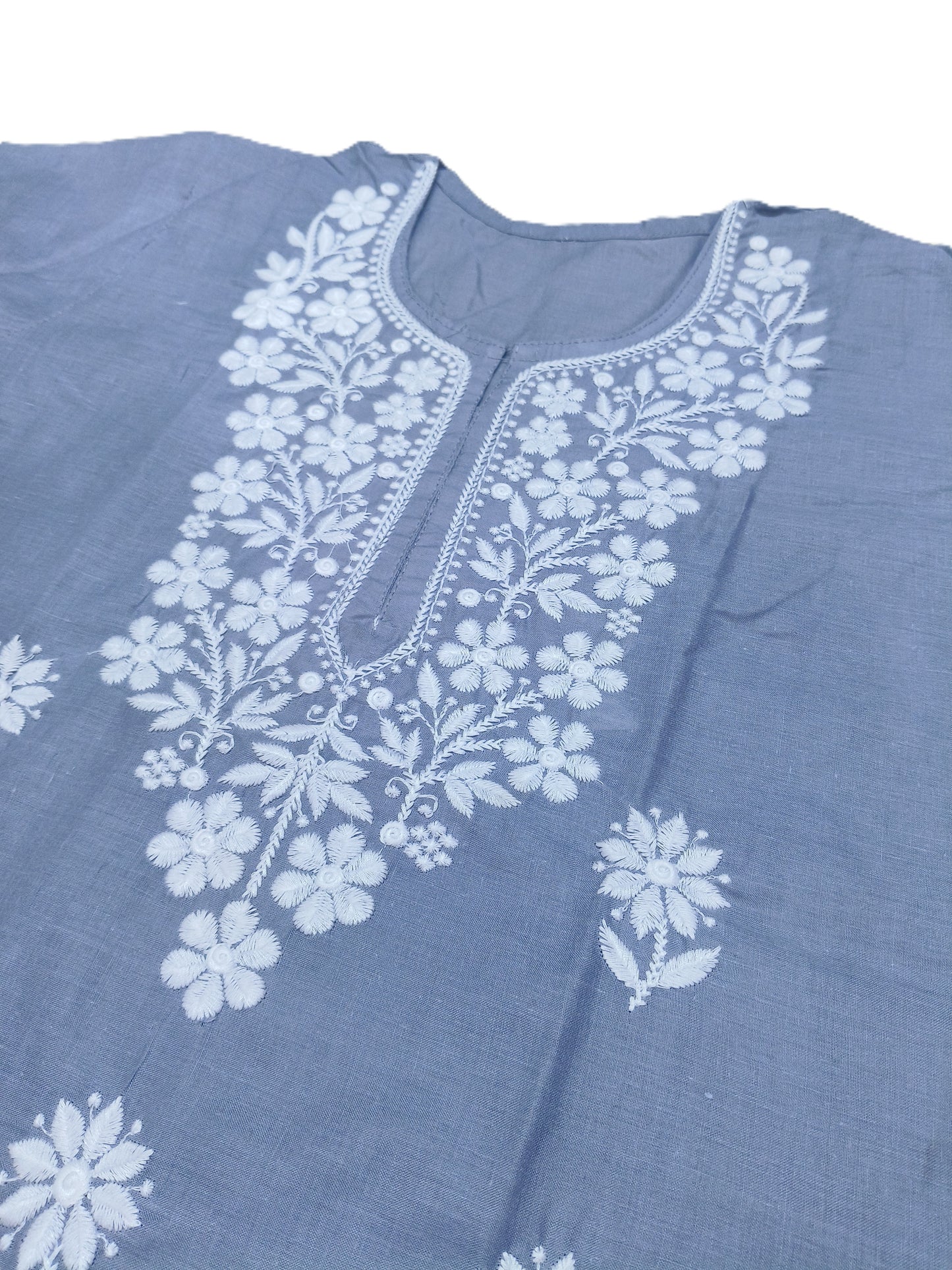 Elegant Grey Cotton Chikankari Embroidered Straight Kurti for Women – Ethnic Wear