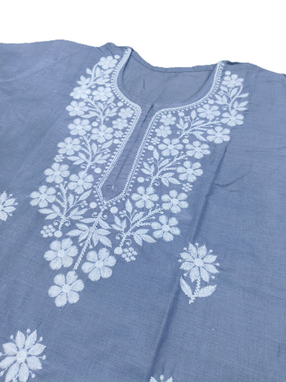 Elegant Grey Cotton Chikankari Embroidered Straight Kurti for Women – Ethnic Wear