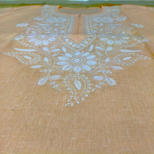 Peach Embroidered Straight Kurti for Women – Cotton Blend, Floral Chikankari Design, 3/4 Sleeves