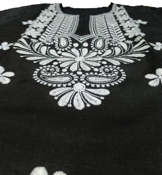 Black Cotton Chikankari Embroidered Kurti for Women – Elegant Floral Design | Daily & Festive Wear