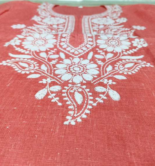 Pink Cotton Chikankari Style Embroidered Kurti for Women | Floral Design | Daily & Ethnic Wear