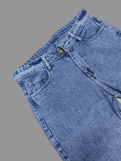 Men’s Ice Blue Cloud Wash Baggy Fit Jeans | Mid Rise Relaxed Denim | Trendy Streetwear Style