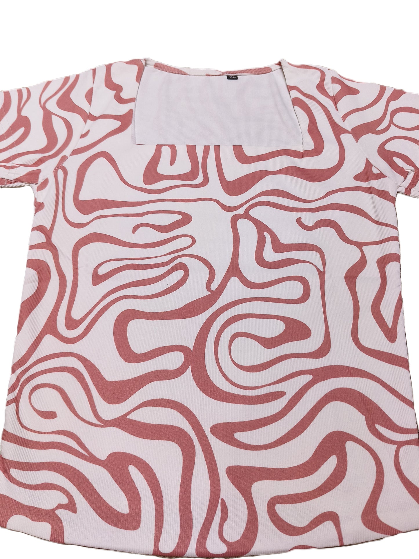 Abstract Pink Maze Print Women's Fitted Top – Square Neck | Casual Chic Style