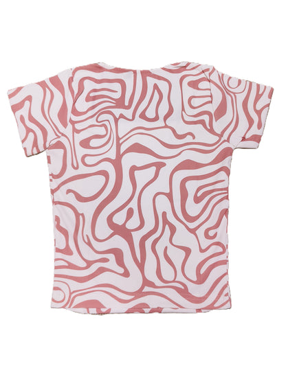 Abstract Pink Maze Print Women's Fitted Top – Square Neck | Casual Chic Style