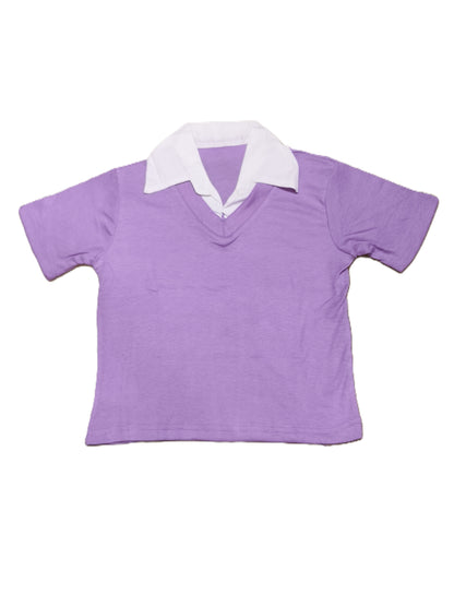 Lavender Ribbed Knit Polo Collar Top for Women – Elegant V-Neck Slim Fit