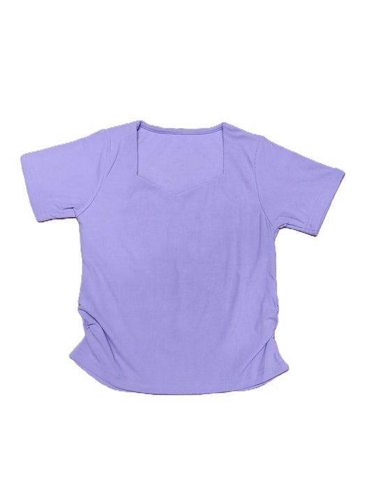 Lilac Ribbed Knit Top with Asymmetric Neck for Women’s – Soft Stretch Fitted Casual Wear