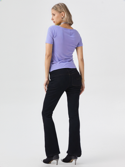 Lilac Ribbed Knit Top with Asymmetric Neck for Women’s – Soft Stretch Fitted Casual Wear