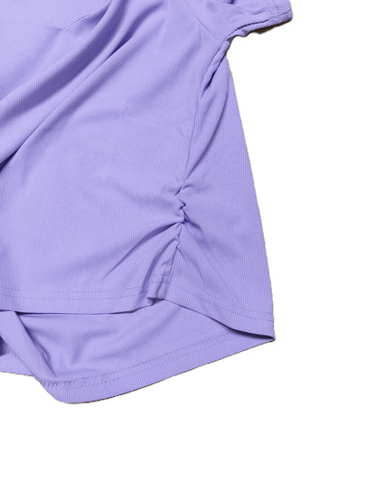 Lilac Ribbed Knit Top with Asymmetric Neck for Women’s – Soft Stretch Fitted Casual Wear