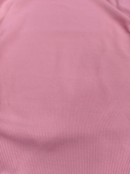 Pink Ribbed Knit Top with Unique Notch Neckline & Ruched Sides for Women's