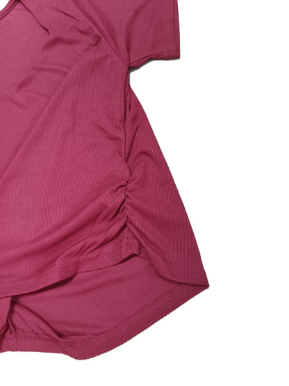 Maroon Solid Ribbed Knit Top with Stylish Square Neck for Women's