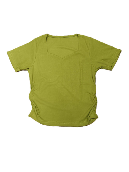 Green Sweetheart Neck Ruched Ribbed Knit Top for Women