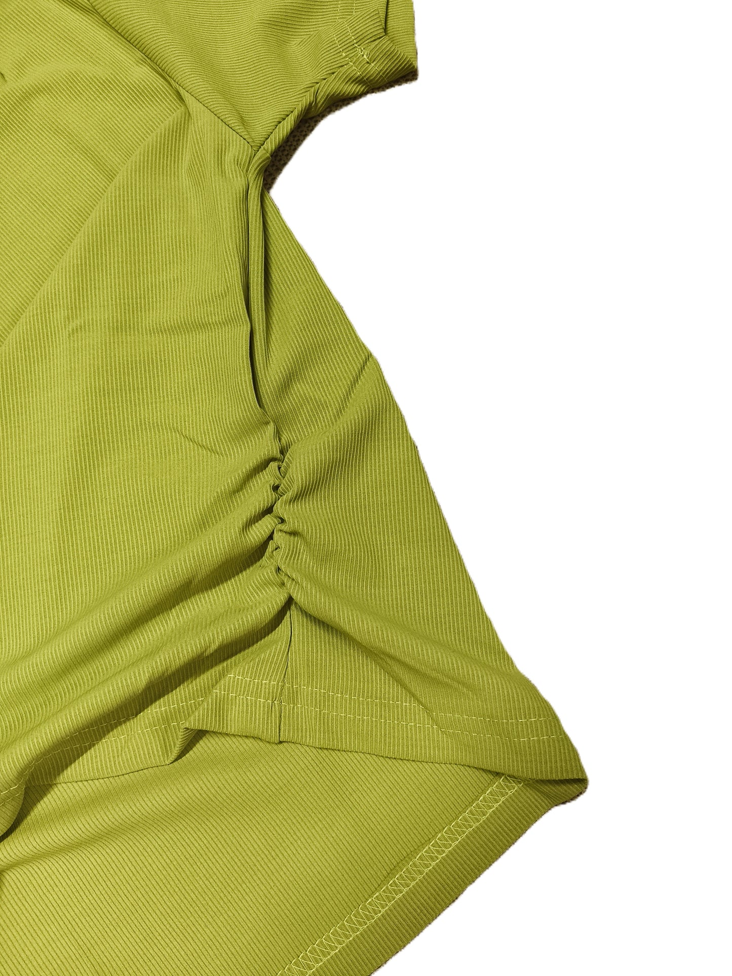 Green Sweetheart Neck Ruched Ribbed Knit Top for Women