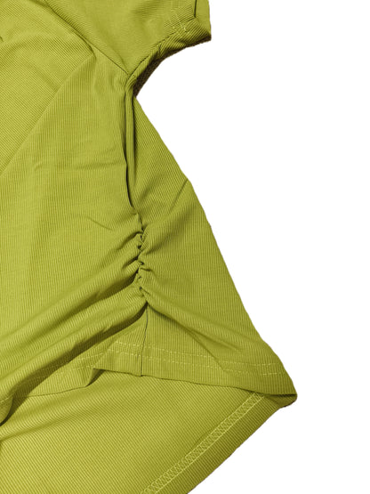 Green Sweetheart Neck Ruched Ribbed Knit Top for Women